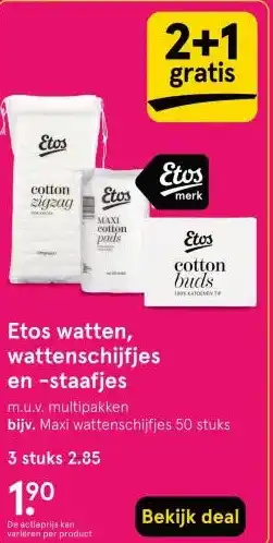 Etos Etos watten, wattenschijfjes en -staafjes aanbieding