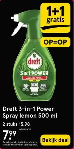 Etos Dreft 3-in-1 Power Spray lemon 500 ml aanbieding