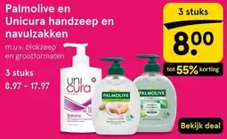 Etos Palmolive en Unicura handzeep en navulzakken aanbieding