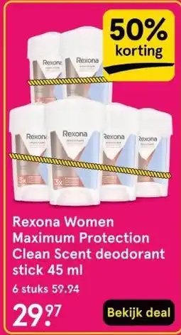 Etos Rexona Women Maximum Protection Clean Scent deodorant stick 45 ml aanbieding