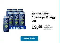 Plein.nl 6x NIVEA Men Douchegel Energy 500 aanbieding