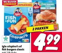 Nettorama Iglo crispino's of fish burgers classic aanbieding