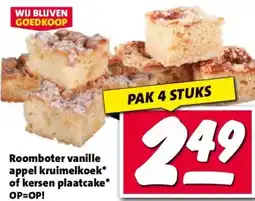 Nettorama Roomboter vanille appel kruimelkoek* of kersen plaatcake* OP=OP! aanbieding