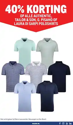 Makro OP ALLE AUTHENTIC, TAILOR & SON, G. PISANO OF LAURA DI SARPI POLOSHIRTS aanbieding