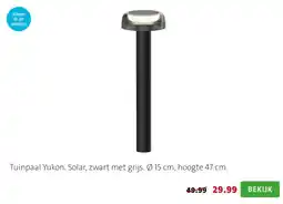 Intratuin Tuinpaal Yukon. Solar, zwart met grijs. Ø 15 cm, hoogte 47 cm. aanbieding