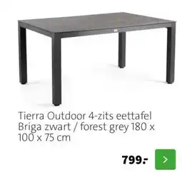 Intratuin Tierra Outdoor 4-zits eettafel Briga zwart / forest grey 180 x 100 x 75 cm aanbieding