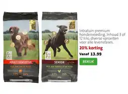 Intratuin Intratuin premium hondenvoeding. Inhoud 3 of 12 kilo, diverse varianten voor alle levensfases. aanbieding
