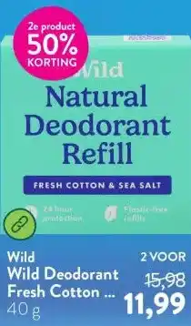 Holland & Barrett Wild Deodorant Fresh Cotton & Sea Salt Navulling aanbieding