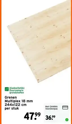GAMMA GrenenMultiplex 18 mm 244x122 cm aanbieding