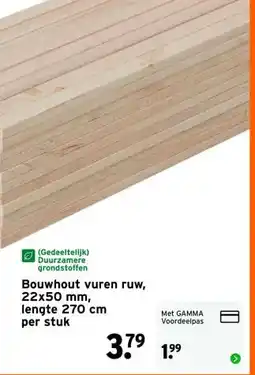 GAMMA Bouwhout vuren ruw, 22x50 mm, lengte 270 cm aanbieding