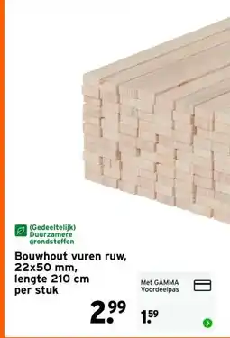 GAMMA Bouwhout vuren ruw, 22x50 mm, lengte 210 cm aanbieding