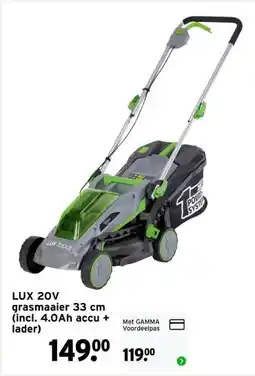 GAMMA LUX 20V grasmaaier 33 cm (incl. 4.0Ah accu + lader) aanbieding