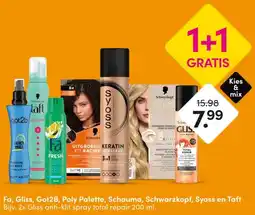 DA Fa, Gliss, Got2B, Poly Palette, Schauma, Schwarzkopf, Syoss en Taft aanbieding
