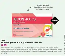 DA Teva Ibuxin ibuprofen 400 mg 20 zachte capsules aanbieding