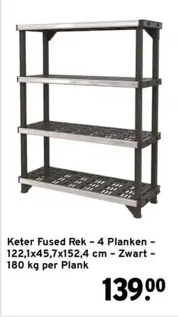 GAMMA Keter Fused Rek – 4 Planken – 122,1x45,7x152,4 cm – Zwart – 180 kg per Plank aanbieding
