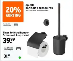 GAMMA Tiger toiletrolhouder Orion met klep zwart aanbieding