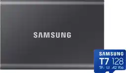 Coolblue Samsung T7 Portable SSD 2TB Grijs + Samsung MicroSDXC T7 128GB 170MB/s aanbieding