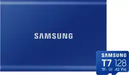 Coolblue Samsung T7 Portable SSD 2TB Blauw + Samsung MicroSDXC T7 128GB 170MB/s aanbieding