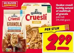 Nettorama Quaker cruesli luchtig naturel of multifruit of aanbieding