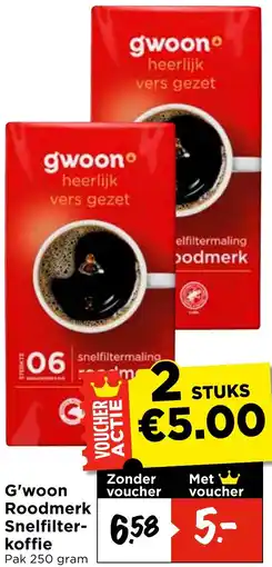 Vomar Voordeelmarkt G'woon Roodmerk Snelfilter Koffie aanbieding
