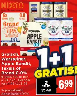 Vomar Voordeelmarkt Grolsch, Warsteiner, Apple Bandit, Texels of Brand 0.0% aanbieding