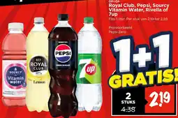 Vomar Voordeelmarkt Royal Club, Pepsi, Sourcy Vitamin Water, Rivella of 7up aanbieding