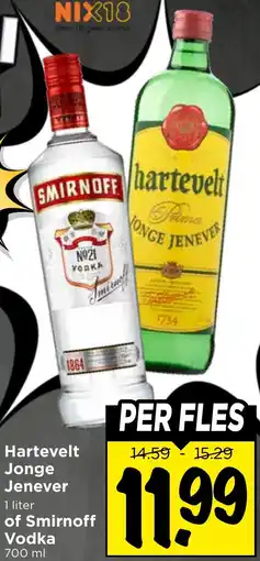 Vomar Voordeelmarkt Hartevelt Jonge Jenever of Smirnoff Vodka aanbieding
