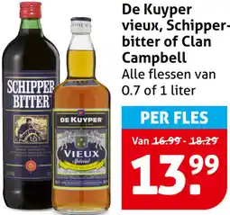 Hoogvliet De Kuyper vieux, Schipperbitter of Clan Campbell aanbieding