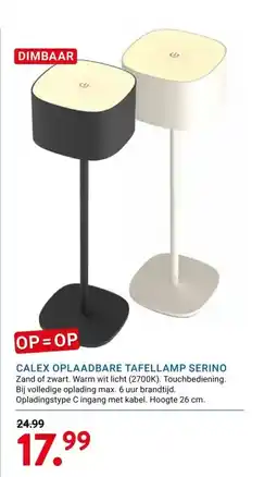 Kluswijs CALEX OPLAADBARE TAFELLAMP SERINO aanbieding