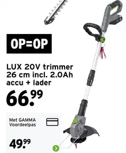 GAMMA Lux 20v trimmer 26 cm incl. 2.0ah accu+lader aanbieding