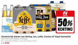 Jumbo Alcoholvrije bieren van Hertog Jan, Leffe, Corona of Tripel Karmeliet aanbieding