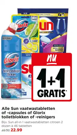 Jumbo Alle Sun vaatwastabletten of -capsules of Glorix toiletblokken of -reinigers aanbieding