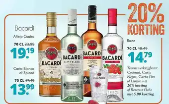 Mitra Bacardi Añejo Cuatro, Carta Blanca Of Spiced Of Razz 20% Korting aanbieding