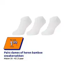 Action Pairz dames of heren bamboe sneakersokken aanbieding