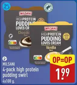 ALDI Milsani 4-pack high protein pudding swirl aanbieding