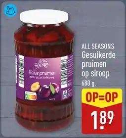 ALDI All seasons gesuikerde pruimen op siroop aanbieding