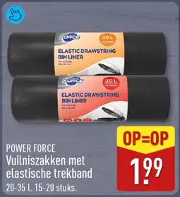 ALDI Power force vuilniszakken met elastische trekband aanbieding