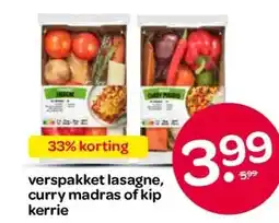 Spar verspakket lasagne, curry madras of kip kerrie aanbieding