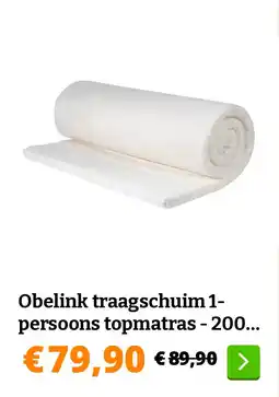 Obelink Obelink traagschuim 1-persoons topmatras - 200 x 90 x 5 cm aanbieding