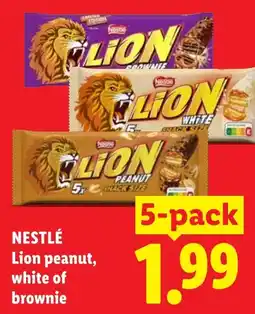 Lidl Nestlé Lion peanut, white of brownie aanbieding