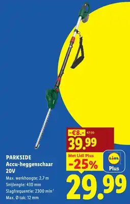 Lidl Parkside Accu-heggenschaar 20V aanbieding