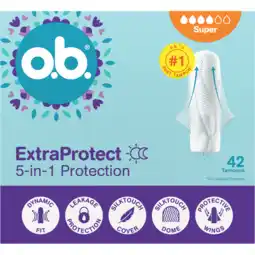 Jumbo o.b. ExtraProtect 5-in-1 Protection Super Tampons 42 Stuks aanbieding