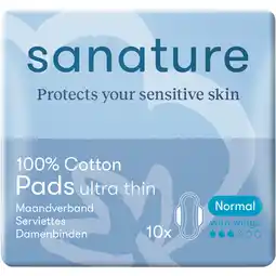 Jumbo Sanature 100% Katoenen Maandverband Normaal 10 Stuks aanbieding