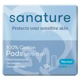 Jumbo Sanature 100% Katoenen Maandverband Ultra Normaal zonder vleugels 10 stuks aanbieding