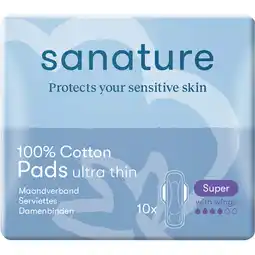 Jumbo Sanature 100% Katoenen Maandverband Ultra Super met vleugels 10 stuks aanbieding