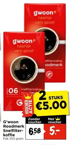 Vomar Voordeelmarkt G'woon Roodmerk Snelfilter koffie aanbieding