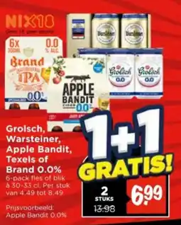 Vomar Voordeelmarkt Grolsch, Warsteiner, Apple Bandit, Texels of Brand 0.0% aanbieding