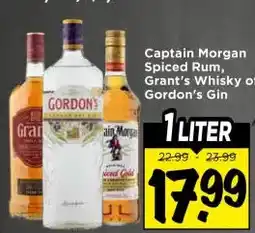 Vomar Voordeelmarkt Captain Morgan Spiced Rum, Grant's Whisky of Gordon's Gin aanbieding