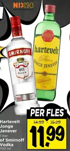 Vomar Voordeelmarkt Hartevelt Jonge Jenever of Smirnoff Vodka aanbieding