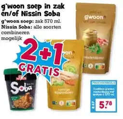 Boon`s Markt g'woon soep in zak en/of Nissin Soba aanbieding